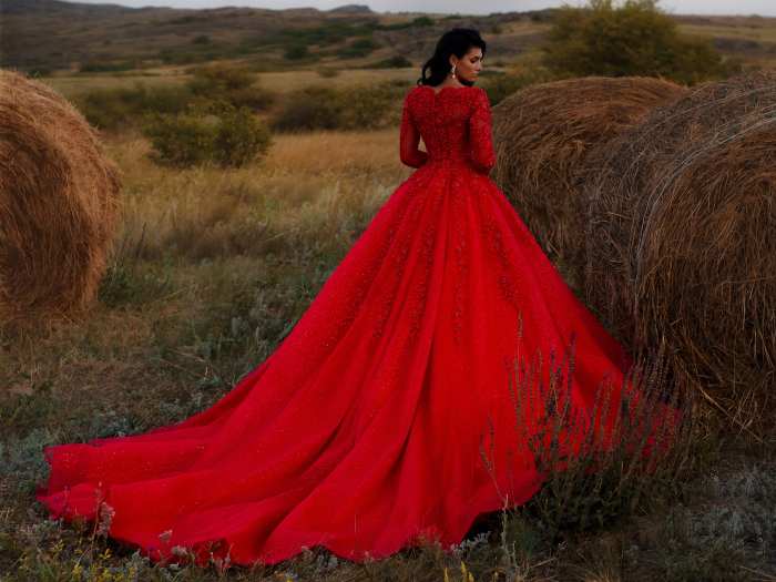 Red shoes wedding dress